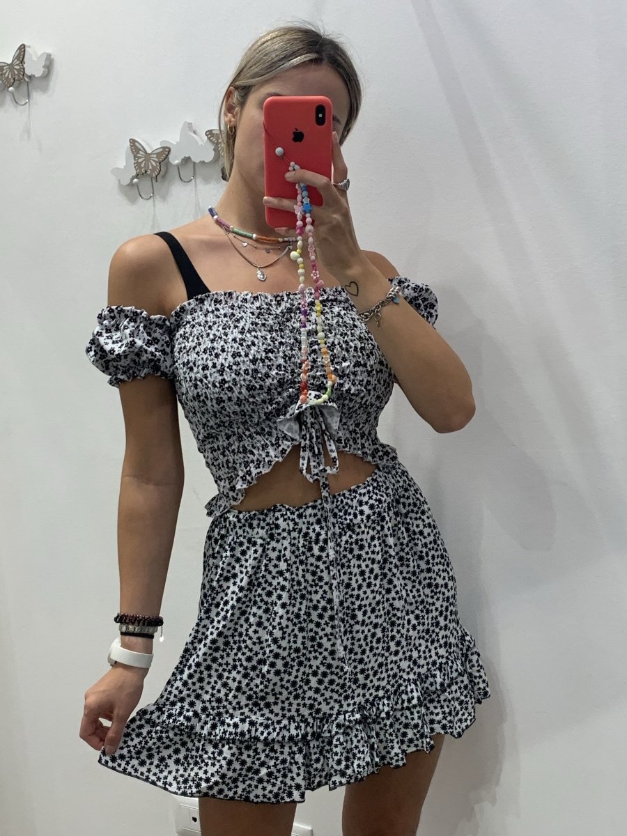 Top bianco elasticizzato a fiorellini - Follie by Alice