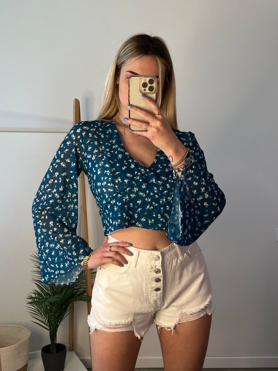 Top blu con stampa a contrasto Immagine secondaria del prodotto