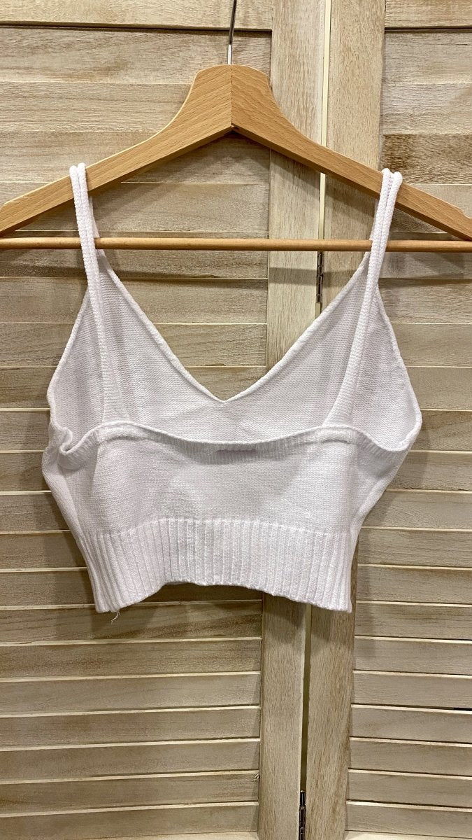 Top corto in maglia colore bianco con orlo a costine elasticizzato - Follie by Alice