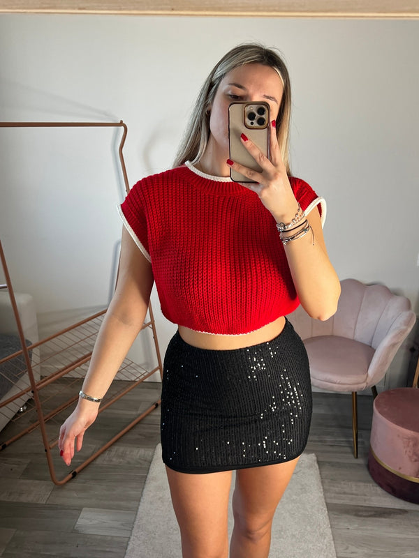 Top corto smanicato in maglia con bordi a contrasto - Follie by Alice