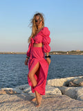 Top fucsia con fiocco e maniche a palloncino - Follie by Alice