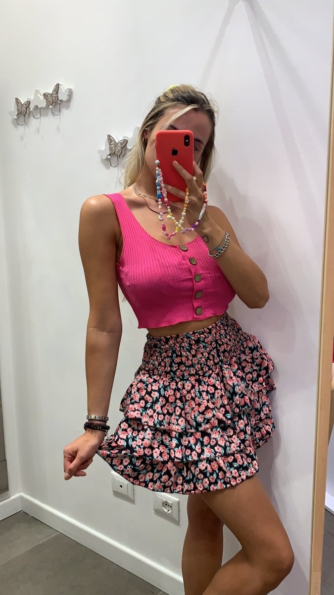 Top rosa a costine con bottoni a contrasto - Follie by Alice