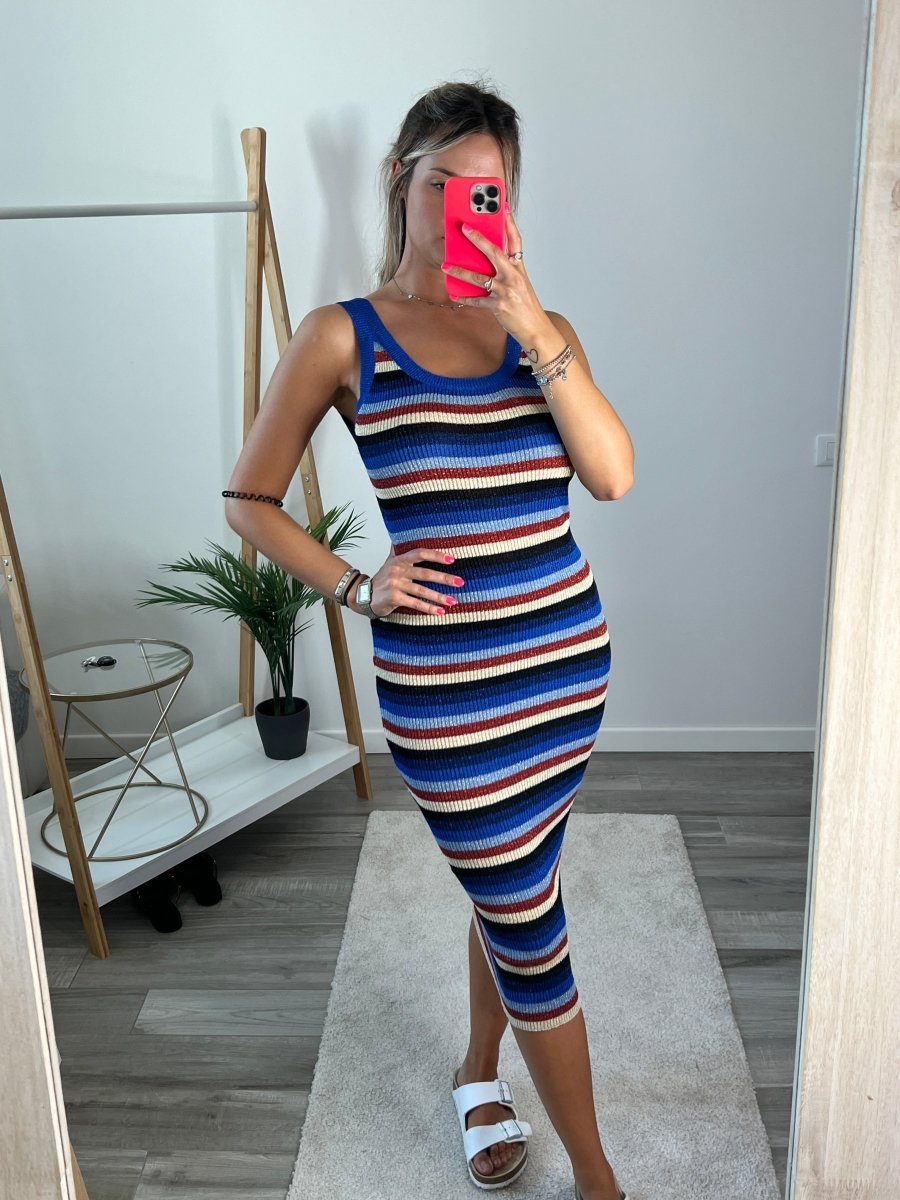 Tubino a costine glitterato blu a righe - Follie by Alice