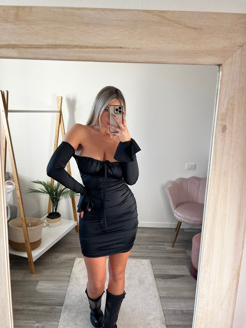 Maniche Lunghe Tubino Nero Ragazza Abito Premaman Da Cerimonia A - Main Image