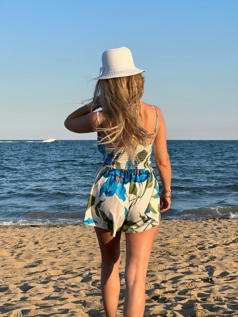 Tutina bianca con pantaloncino a farfalla e stampa floreale - Follie by Alice
