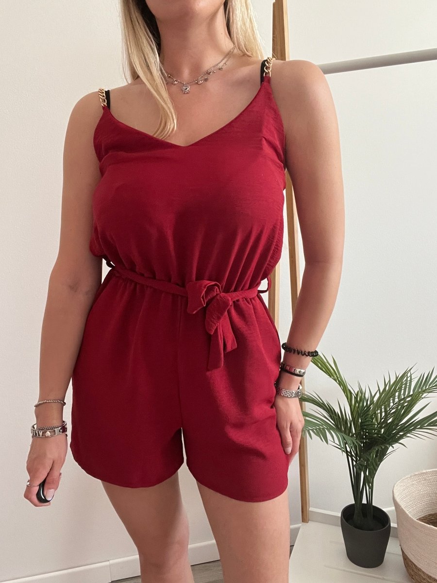 Tutina rossa con spalline catena