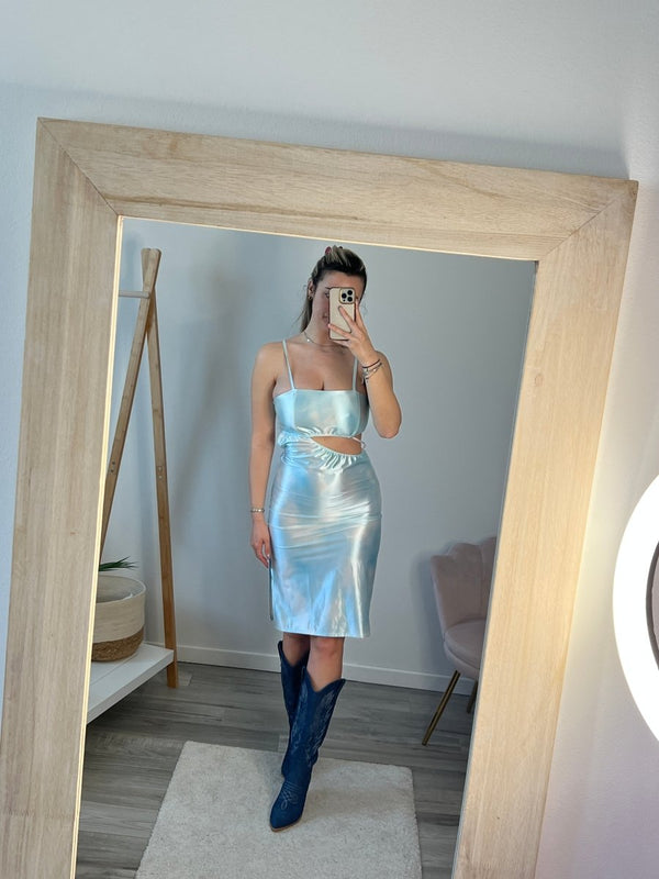 Vestitino azzurro satin cut - out - Follie by Alice