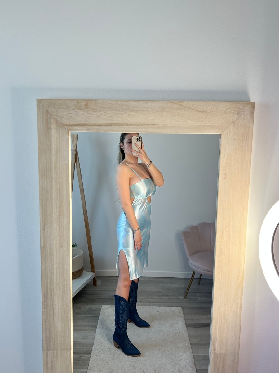 Vestitino azzurro satin cut - out - Follie by Alice