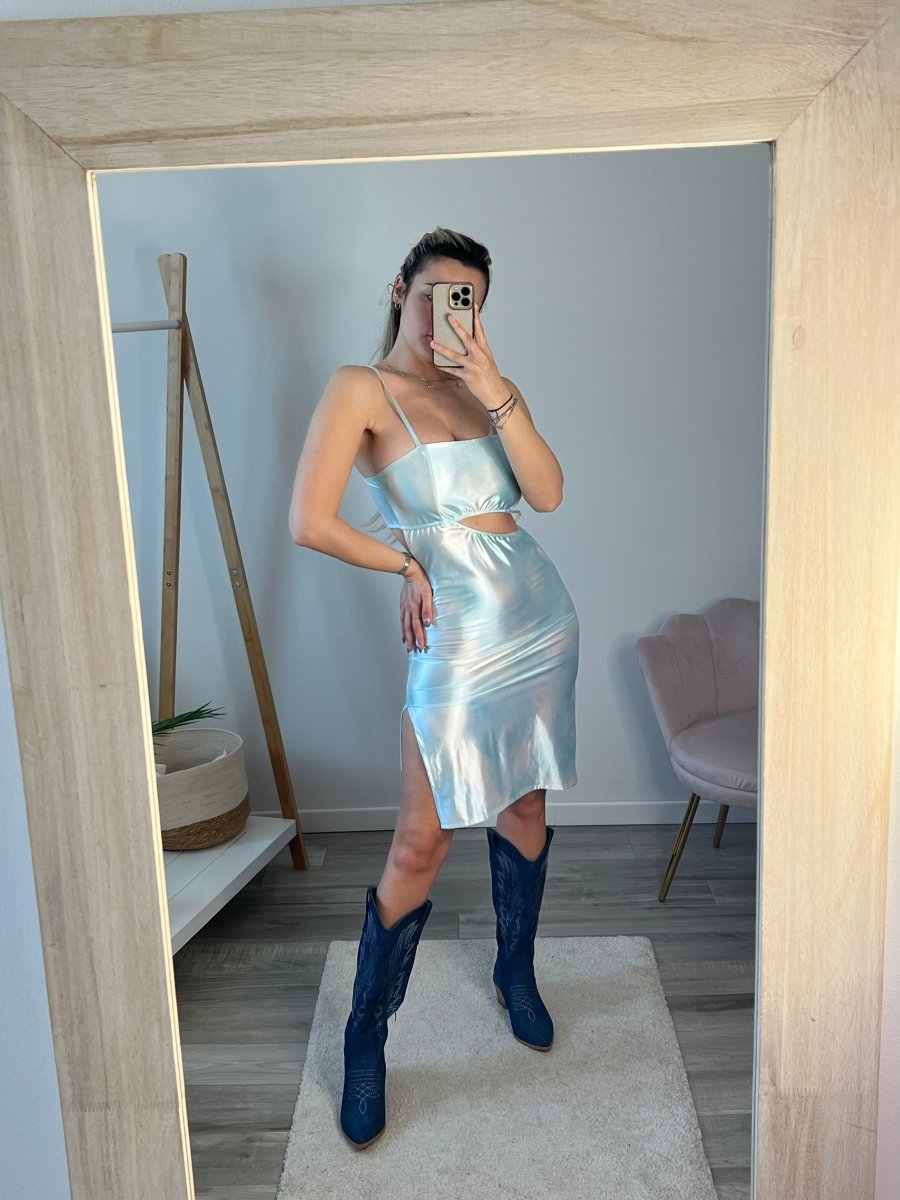 Vestitino azzurro satin cut-out