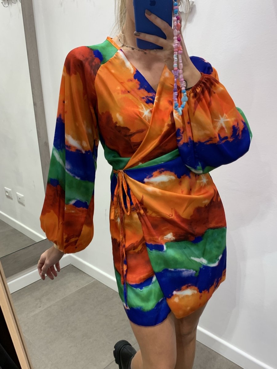 Vestitino blu e arancione effetto tie-dye Immagine secondaria del prodotto