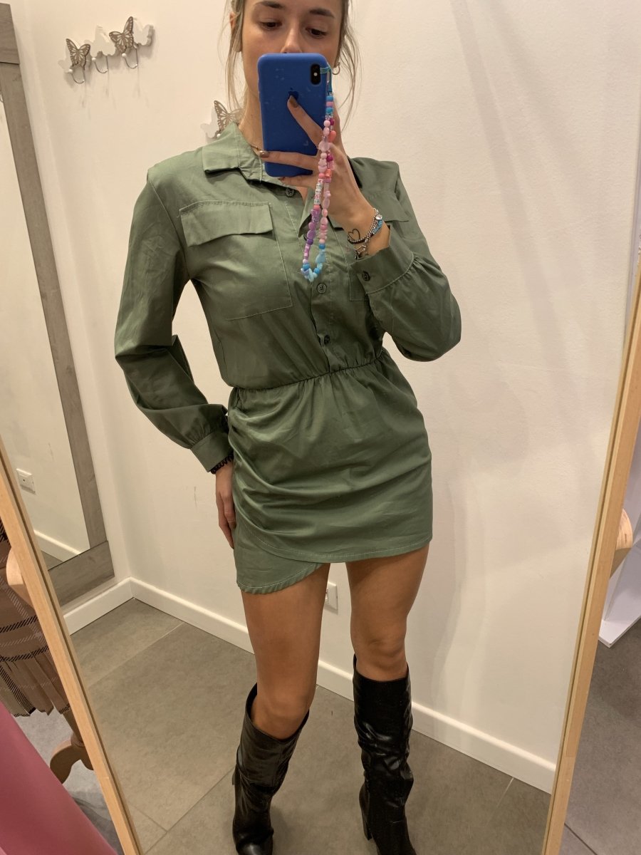 Vestitino camicia verde con taschini - Follie by Alice