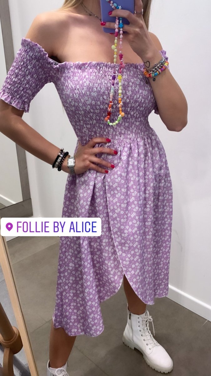 Vestitino lilla elasticizzato con fiorellini - Follie by Alice
