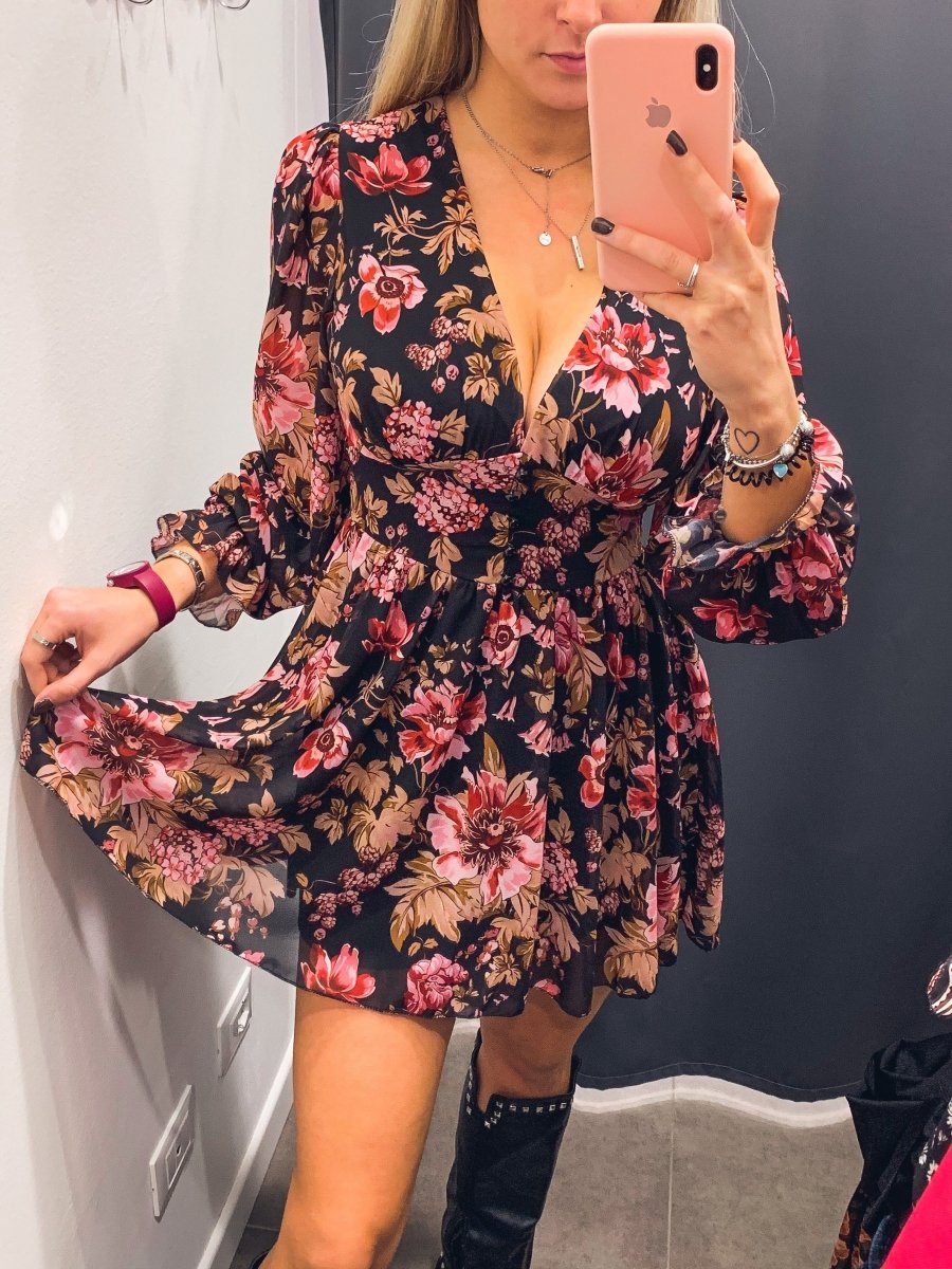 Vestitino nero con fantasia floreale - Follie by Alice