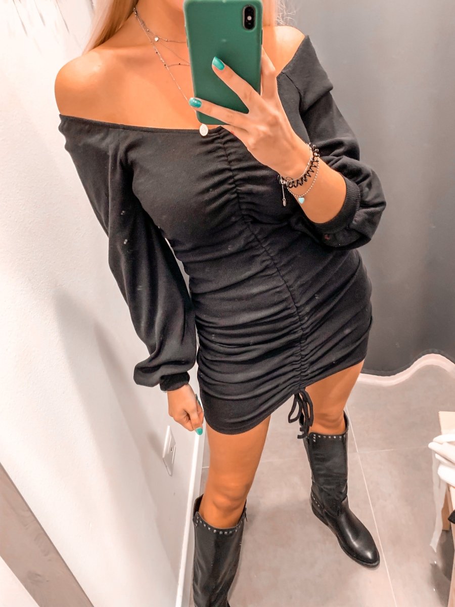 Vestitino nero con intreccio e maniche lunghe - Follie by Alice