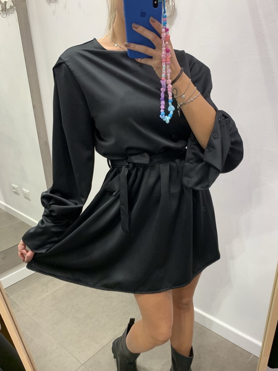 Vestitino nero effetto satin con manica a palloncino - Follie by Alice