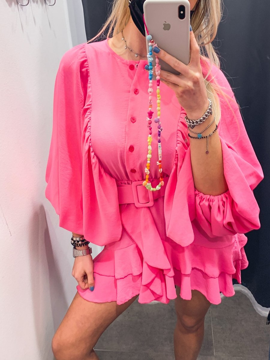 Vestitino rosa con bottoni e manica a palloncino - Follie by Alice