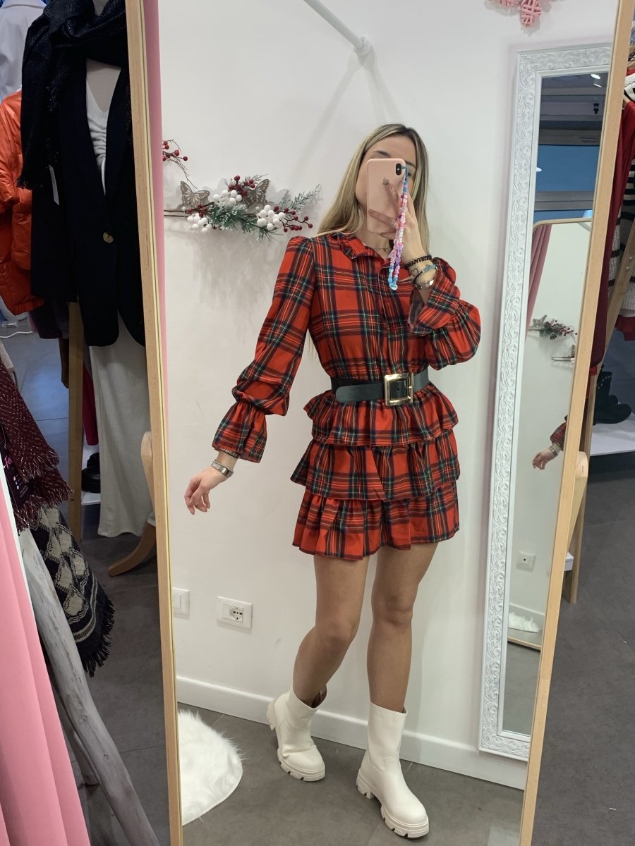 Vestitino rosso con fantasia scozzese - Follie by Alice