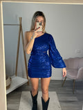 Vestito blu monospalla cut-out con paillettes - Follie by Alice