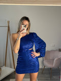 Vestito blu monospalla cut-out con paillettes - Follie by Alice