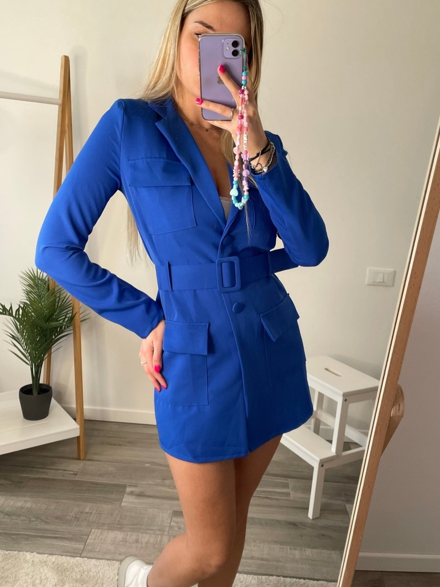 Vestito giacca blu con cintura - Follie by Alice