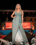 Vestito lungo argento/azzurro gioiello glitterato con spacco - Follie by Alice