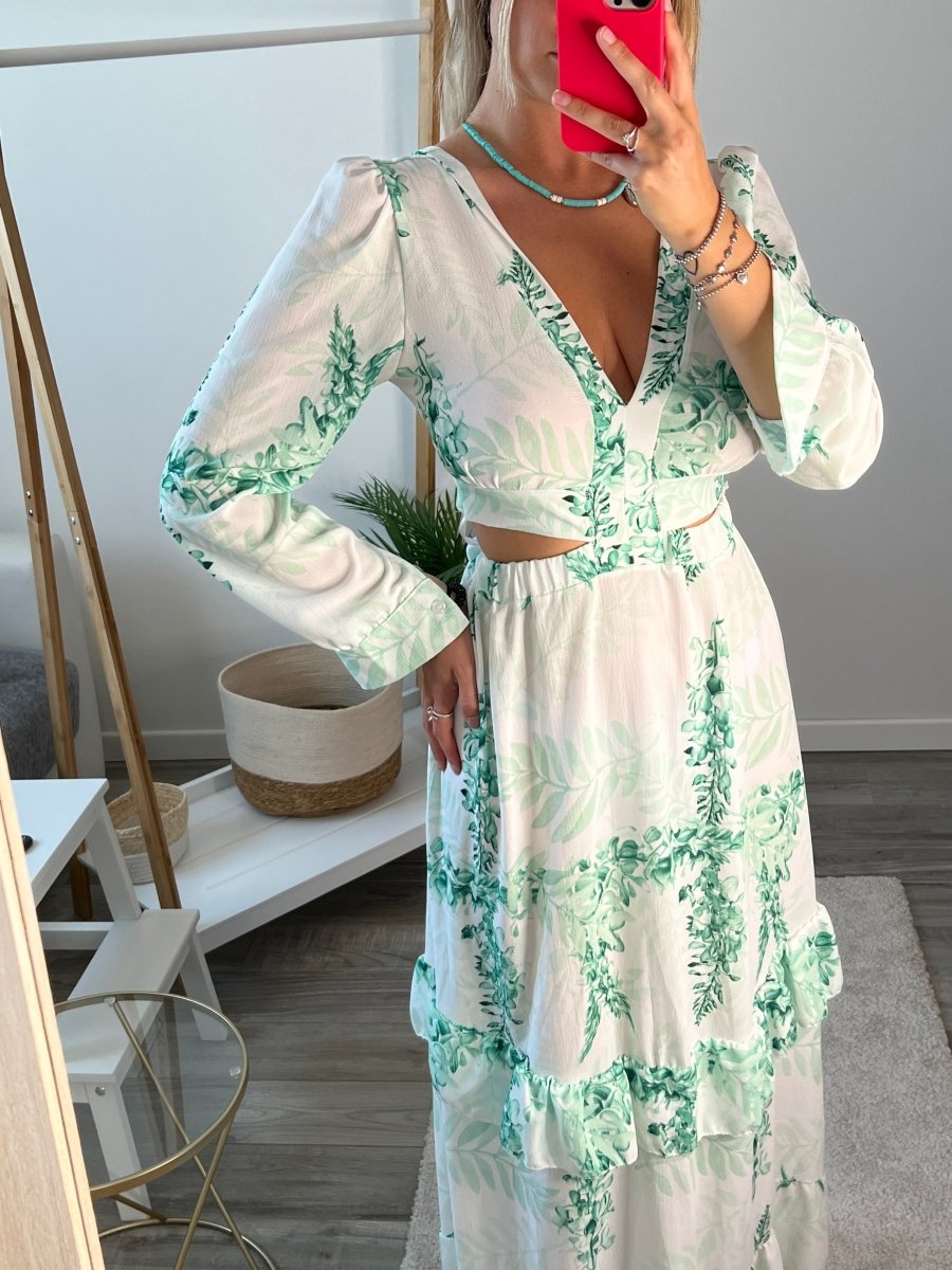 Vestito lungo floreale bianco e verde - Follie by Alice