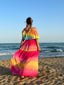 Vestito lungo fucsia e giallo tie - dye a balze - Follie by Alice