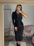 Vestito lungo nero monospalla con strass gioiello
