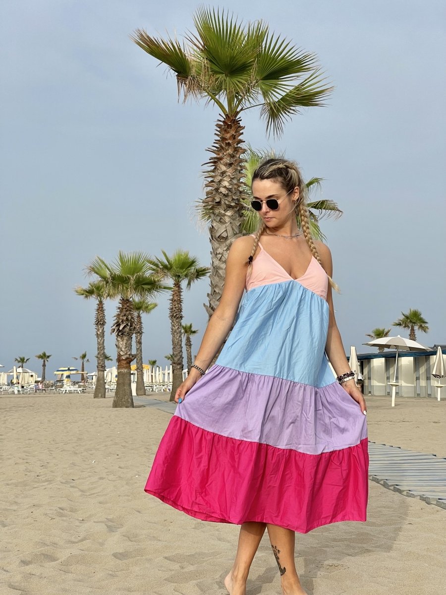 Vestito multicolor rosa, azzurro, lilla e fucsia